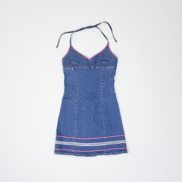 Vintage GUESS denim mini dress halter - Picture 3 of 10